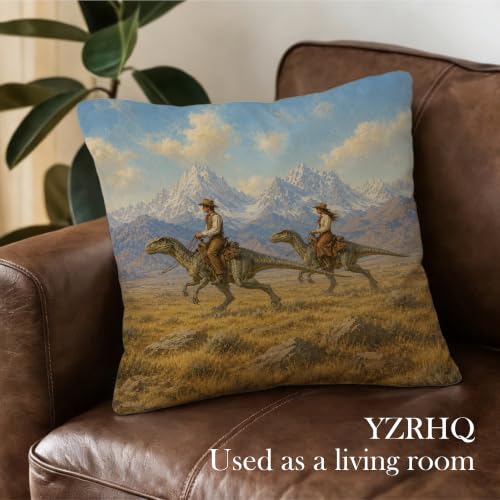 Western Cowboy Dinosaur Pillow Cover 18x18 Double-Sided - color: Color-23