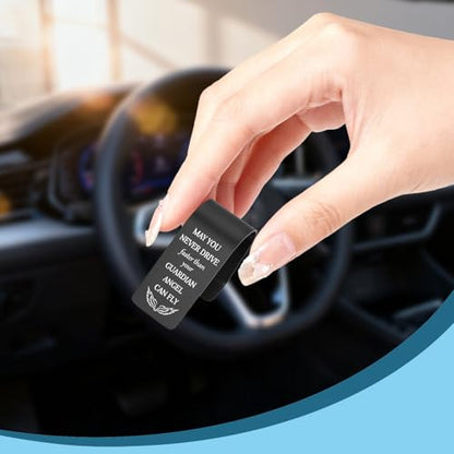 May You Never Drive Faster Than Your Guardian Angel Can Fly Engraved Stainless Steel Car Visor Clip, Christian Inspirational Gift for Women Men, Religious Safe Driving Reminder EDG23 - color: Black-G23