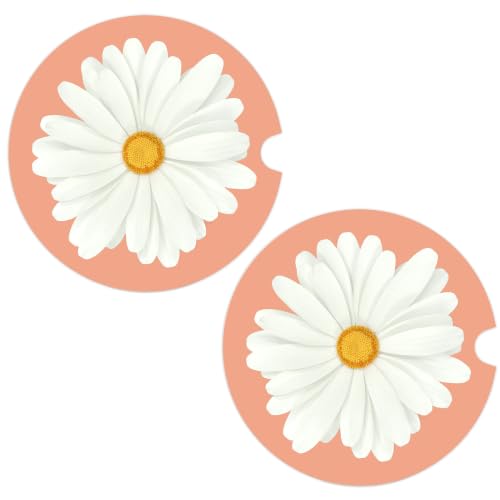 Daisy Car Coasters Set of 2, Boho Flowers Car Ceramic Accessories, 24 - color: Daisy