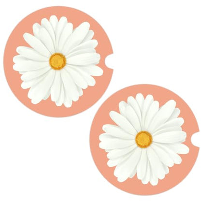 Daisy Car Coasters Set of 2, Boho Flowers Car Ceramic Accessories, 24 - color: Daisy