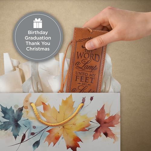 Christian Art Gifts Faux Leather Scripture Bookmark: Thy Word is A Lamp - color: Brown - Word/Lamp