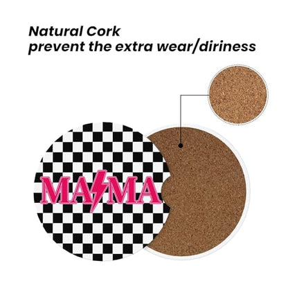 Mama Checkered Pink Car Cup Holder Coasters 2 Pack 2.63" for Women - color: White