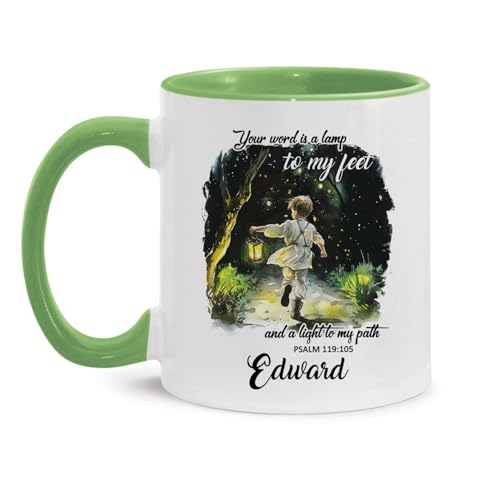 Boy Holding Lantern Cup, Custom Name Christian Mug, Religious Coffee Cup 11oz 15oz, Personalized Bible Accent Mug, Gift For Kids, Customized Christian Ceramic Cup, Motivational Religious Mug - color: XUA-624-2335-A Boy Holding A Lantern