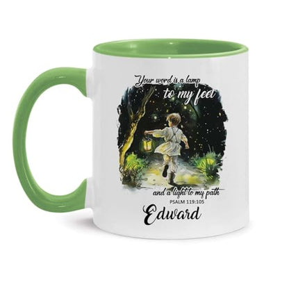 Boy Holding Lantern Cup, Custom Name Christian Mug, Religious Coffee Cup 11oz 15oz, Personalized Bible Accent Mug, Gift For Kids, Customized Christian Ceramic Cup, Motivational Religious Mug - color: XUA-624-2335-A Boy Holding A Lantern