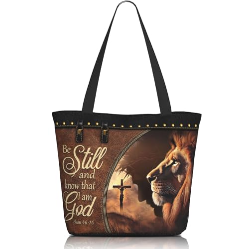 Bible Tote Bags for Women Christian Tote Bag Church Shoulder Bag Inspirational Bags With Zipper Christian Gift - color: Be Still and Know That I Am God 2