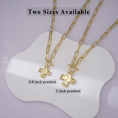 Chunky Cross Necklace for Women, 14K Gold Silver Pendant Necklace - color: Gold-Toggle-0.8 inch pendant