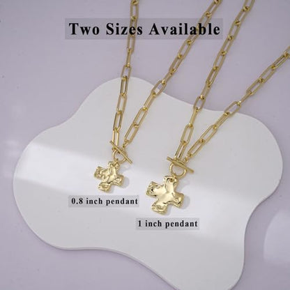 Chunky Cross Necklace for Women, 14K Gold Silver Pendant Necklace - color: Gold-Toggle-0.8 inch pendant