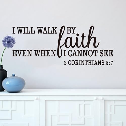 Christian Wall Decals for Living Room: Bible Verse Quotes Inspirational Bedroom Vinyl Art Wall Stickers - I Will Walk by Faith 32" X 12.5" - color: I Will Walk By Faith, size: Large