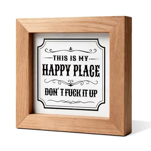 This Is My Happy Place Framed Wood Farmhouse Funny Home Tabletop Decor - color: Happy44