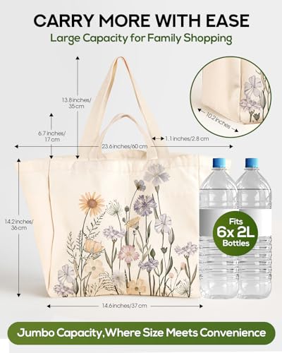 Miss Adola Cute Extra Large Canvas Grocery Tote Bag - color: Colorful Floral