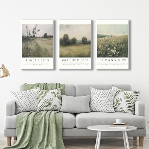 Christian Canvas Wall Art, Religious Scripture Poster, Set of 3 Bible Verses Wall Print, Biblical Woodland Landscape Picture, Modern Spiritual Painting for Prayer Room, Home 8x12in Wrapped Canvas - color: Set 1-Wrapped, size: 8L" x 12W"