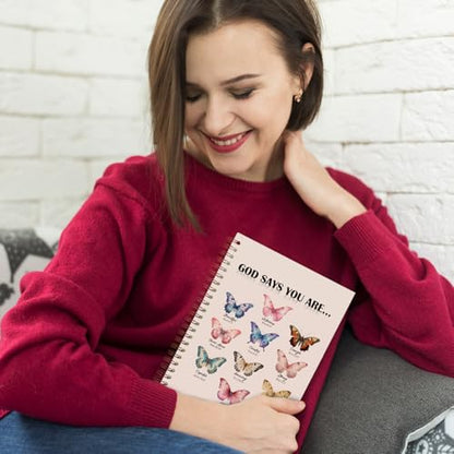 Butterfly Christian Spiral Notebooks, God Says You Are Bible Journal, Scripture Journals for Writing, Christian Gifts for Women, Religious Notebook for Note Taking, 5.5x8.3 Inch - color: white Bible Notebook-15