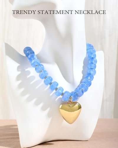 ZHESHY Chunky Beaded Necklaces for Women Heart Cross Statement Necklace - color: Blue 2