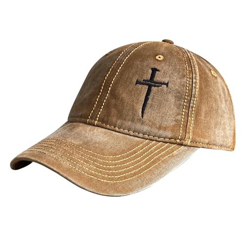 Vintage Baseball Cap for Men Women – Soft Cotton Embroidered Hat, Adjustable Low Profile Dad Hat - color: 3 Nail Cross Vintage Washed Brown