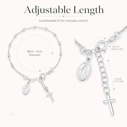Elegant Silver-Tone Rosary Bracelet for Women, Beautiful Double Layered Catholic Jewelry, Versatile Virgin Mary Coin Hand Accessories Matching Daily Outfits Flawlessly