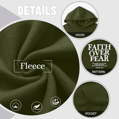 Wrenpies Faith Over Fear Hoodie for Women Christian Jesus Bible Verse Sweatshirt God Religious Oversized Tops - color: Army Green, size: Small