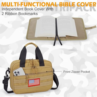 Tactical Bible Case for Men,2 Compartment Carrying Bible Cover for Church - color: brown