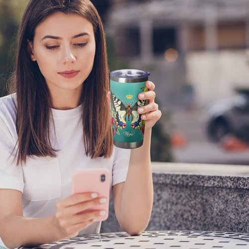 Christian Art Gifts Stainless Steel Vacuum Insulated Tumbler 18 oz - color: Teal/Hope