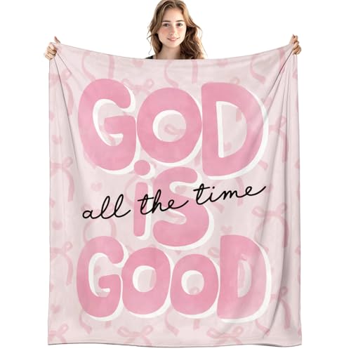 Preppy Pink Christian Blanket, God is Good All The Time Bible Verse Throw Blankets for Girly Room Bedroom Dorm Couch Bed Decor, Coquette Pink Bow Religious Scripture Blanket, 50x60 Inch - color: 02-pink Christian(blanket-02)