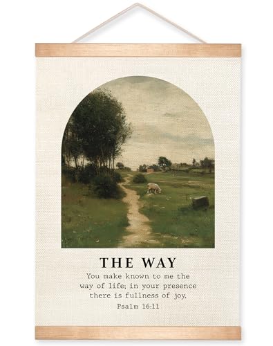 Christian Bible Verse Wall Art,Psalm16:11 Scripture Canvas Wall Hanging Poster,Vintage Inspirational Christian Decor for Home Bedroom Living Room Office Church,18.5x14 Inch (Beige-Psalm 16:11) - color: Beige-Psalm 16:11