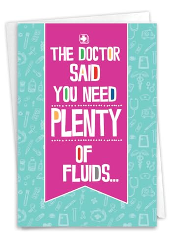 NobleWorks - Funny Get Well Greeting Card - Hilarious Feel Better Notecard with Envelope - Plenty of Fluids C7236GWG - style: Plenty Of Fluids