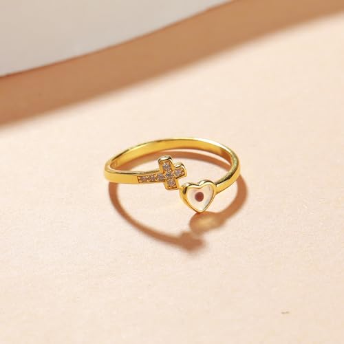 SUYACS 925 Sterling Silver Mustard Seed Heart Cross Rings for Women - color: Gold