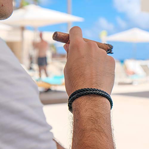 globi Leather Bracelet For Men | Genuine Wrap Braided Leather Cuff Bangle Bracelet with Magnetic Stainless Steel Clasp For Men/Women - color: Black