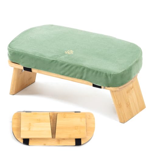 Large Bamboo Meditation Bench, Foldable Prayer Stool(Green) - color: Green