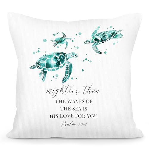 Coastal Christian Inspirational Sea Turtle Throw Pillow Covers 18x18, Bible Verse Decor Pillow Cover Cases, Religious Beach Sea Turtle Cushion Cover Pillowcases for Couch Bedroom Living Room