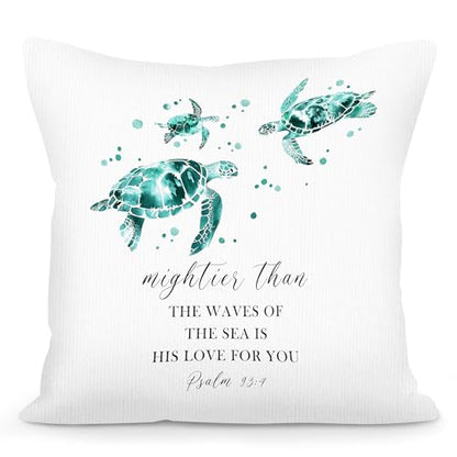 Coastal Christian Inspirational Sea Turtle Throw Pillow Covers 18x18, Bible Verse Decor Pillow Cover Cases, Religious Beach Sea Turtle Cushion Cover Pillowcases for Couch Bedroom Living Room