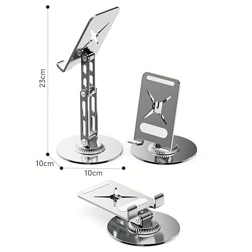 All-Metal Cell Phone Stand 360° Rotatable & Height Adjustable - 25KG Super Load-Bearing, Foldable Desk Stand for Phone, Compatible with iPhone 17/16/15/14, Nintendo Switch, Silver - color: B-Tri-Fold - Silver