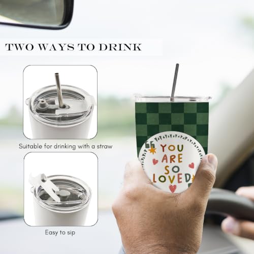 Green Checkered Inspirational Kids 20oz Travel Coffee Mug Tumbler - color: youare