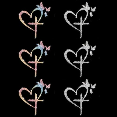 6pcs Cross Love Glitter DIY Stickers Sparkle Vinyl Decals, Waterproof Bling Heart Stickers for Phone, Laptop, Greeting Cards, Car, Gift Box, Wedding DIY Craft Decor DIY Craft Supplies