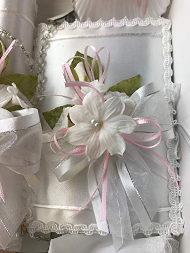 OOKi- Flower Cross Baptism Candle Set Kit for Christenings with Shell - Spanish (Pink) - color: Pink