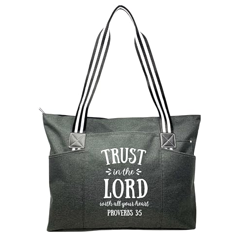 Brooke & Jess Designs Church Bags for Women - Bible Tote Bags for Women, Large Tote Bag for Womens with Zipper - color: Trust in the Lord Tessa Black