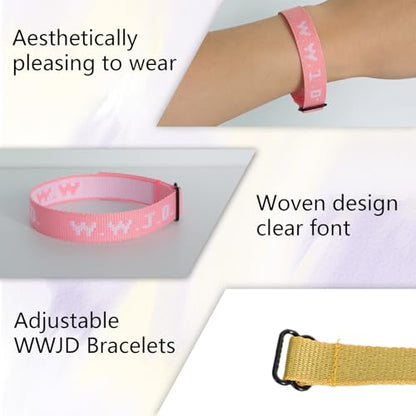 16/24Pcs WWJD Bracelet Set 8 Colors, Webbing Inspirational Bracelets, What Would Jesus Do Wristband fo Church, School