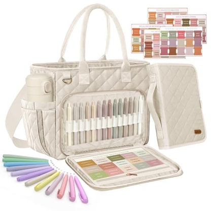 Large Bible Bag with Bible Cover Case for Women, Quilted Bible Tote Bag - color: Beige