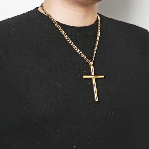 HZMAN Large Stainless Steel Christian Faith Cross Necklace for Men - color: Gold-2