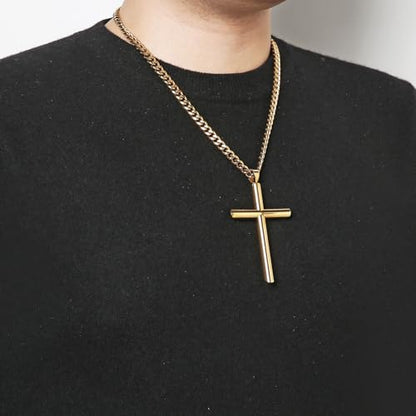 HZMAN Large Stainless Steel Christian Faith Cross Necklace for Men - color: Gold-2