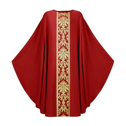 Priest Religious Robe Cosplay Costume Vestment Robe Mass Round Collar Chasuble Robe with Pastor - color: Red