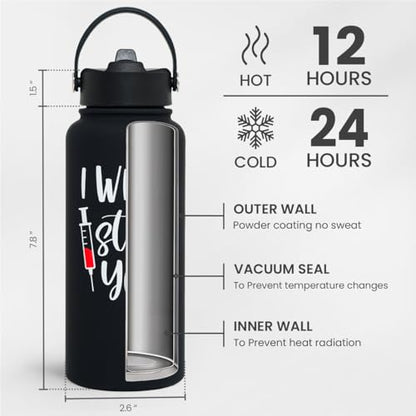 Nurse Gifts for Women - I Will Stab You Water Bottle 32oz Stainless Steel Insulated with Lid, Nurse Appreciation Gifts for Female Nurses, Christmas Birthday Nurse Week - color: Nurse 2