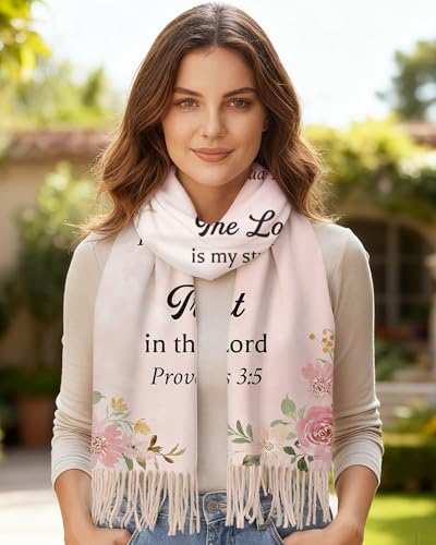 Bozidol Prayer Shawl for Women Christian Floral Cross Bible Verse Scarf Clothes for Christmas Mothers Day Birthday Gifts - color: Joshua 1:9