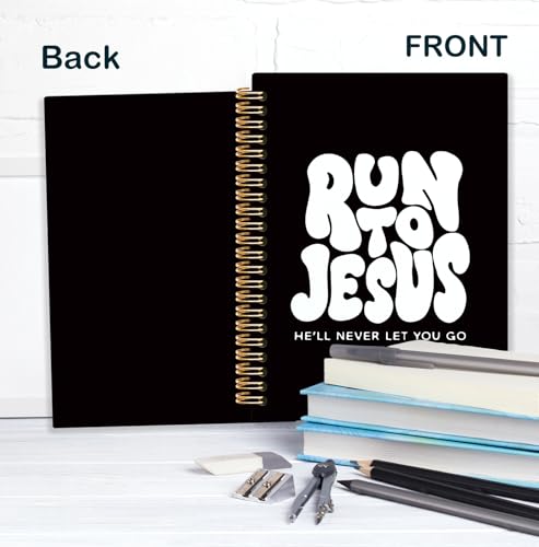 Black and White Christian Spiral Notebook, Run to Jesus Bible Verse Journal, Religious Scripture Journals for Writing, Bible Notebooks for Note Taking, Church Notes Journal, 5.5x8.3 Inch - color: God-Black and White