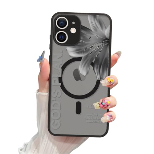 Magnetic Bible Verse Phone Case for iPhone 11 6.1",Compatible with MagSafe,Jesus Famous Quotes Lily Pattern Aesthetic Design TPU Shockproof Protective Phone Cover for Girls Women - color: Lily, size: for iPhone 11