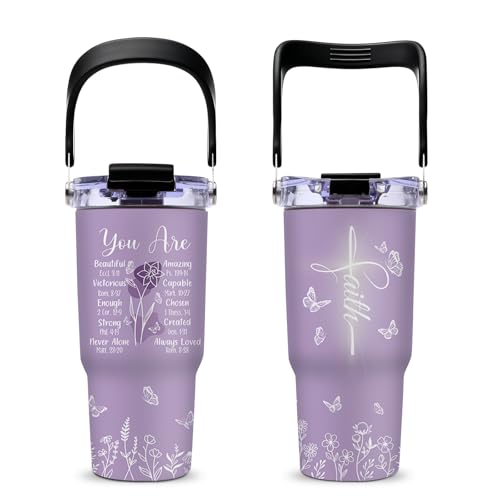 Christian Gifts for Women Faith Tumbler with Top Handle and Flip Straw Lid 20oz Stainless Steel Insulated Travel Cups, Inspirational Religious Gifts for Women Catholic, Pastor Wife Birthday Gift Ideas - color: Christian Faith01