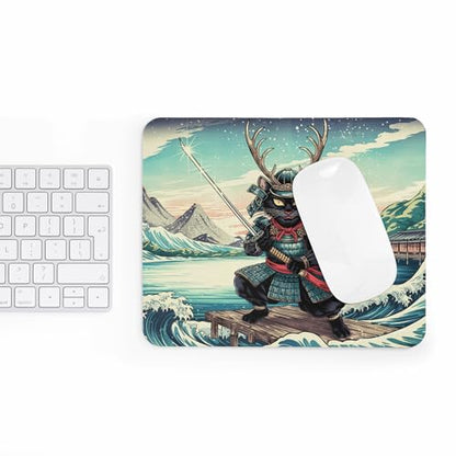 Mouse Pad Cat Samurai Illustration Japanese Funny Mouse Mat Base Rubber Non-Slip Mat Office Laptop Desk Original Gift Cats - color: Japanese