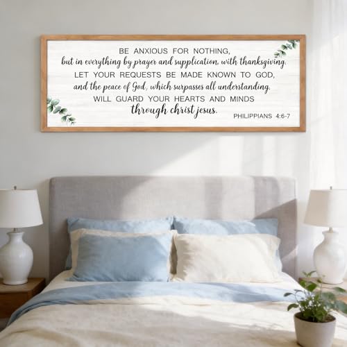 Be Anxious for Nothing Christian Wall Decor, 40x15 Inch Framed Philippians 4:6-7 Bible Verse Wall Art, Large Religious Scripture Quotes Sign, Inspirational Home Decor Gift for Living Room, Natural - color: Natural Frame, style: Be Anxious for Nothing