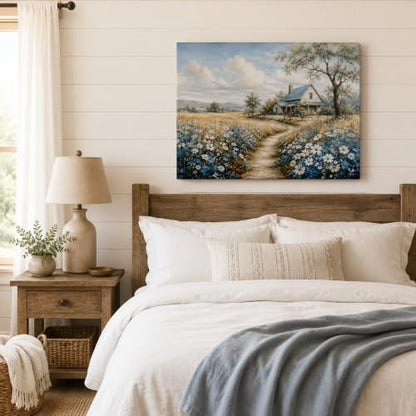 Farmhouse Landscape Framed Canvas Wall Art Wildflower Picture 12x16 Inches - color: Farmhouse Landscape, size: 16"L x 12"W