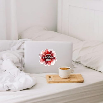 Covered by The Blood of Jesus Sticker Vinyl 5 inches, Christian Christ Religion, Bumper Sticker Decal, Jesus car Window Decal, Waterproof Vinyl Decals for Car, Laptops, Windows etc