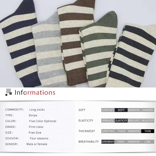 Men's Colorful Striped Dress Socks, 5-Pack Cotton, Sock Size 10-13 - color: Classic Neutral Stripes